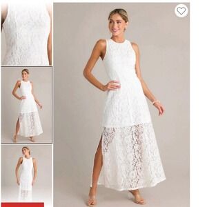 NWT Aura Red Dress Boutique White Lace Maxi Dress Sleeveless Women's Small